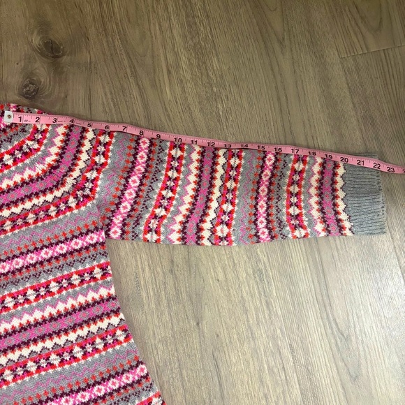 Talbots Women’s Sz M Lambswool Blend Fair Isle Nordic Crewneck Sweater Pink Gray - Picture 9 of 10